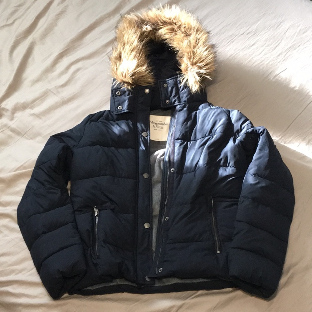 Abercrombie & Fitch Jacket Large Fur Hoodie Warm🔥